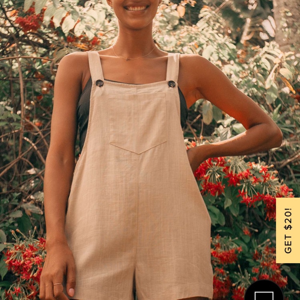 COPY - Lulus Up with the Sun Beige Short Overalls Size Large